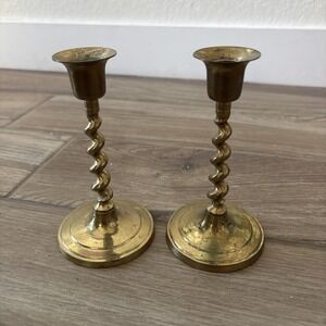 Pair of Reclaimed Antique Brass Victorian Swivel Candle Stick Holders 6"